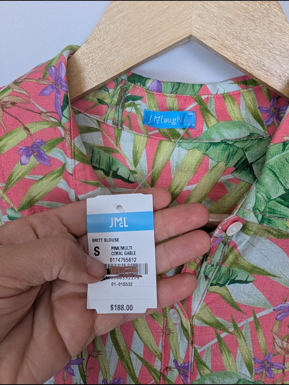 J.McLaughlin Britt Linen Button-Up Blouse Tropical - Picture 7 of 8